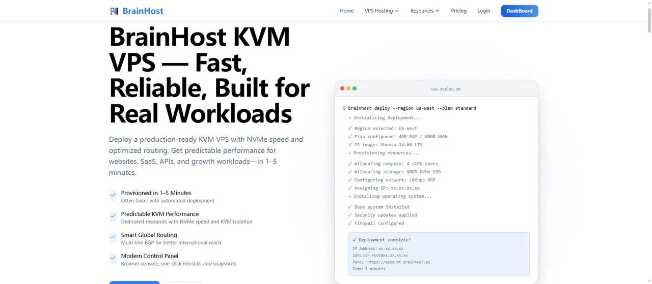 BrainHost KVM VPS — Fast, Reliable, Built for Real Workloads